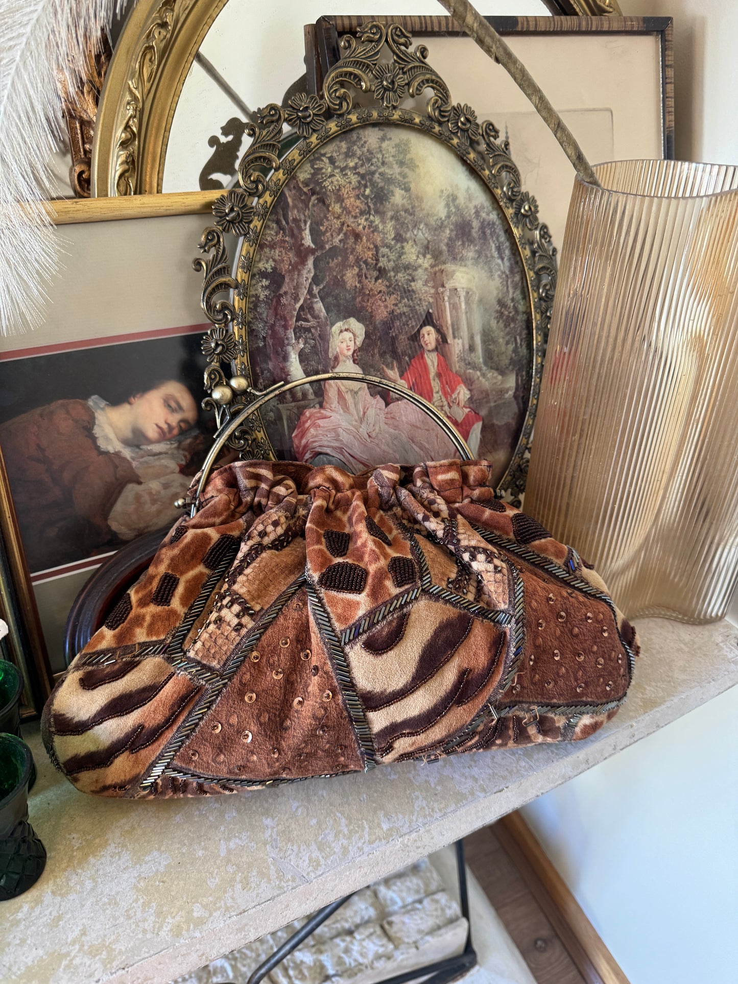 90's Floral Beaded Kiss Lock Bag